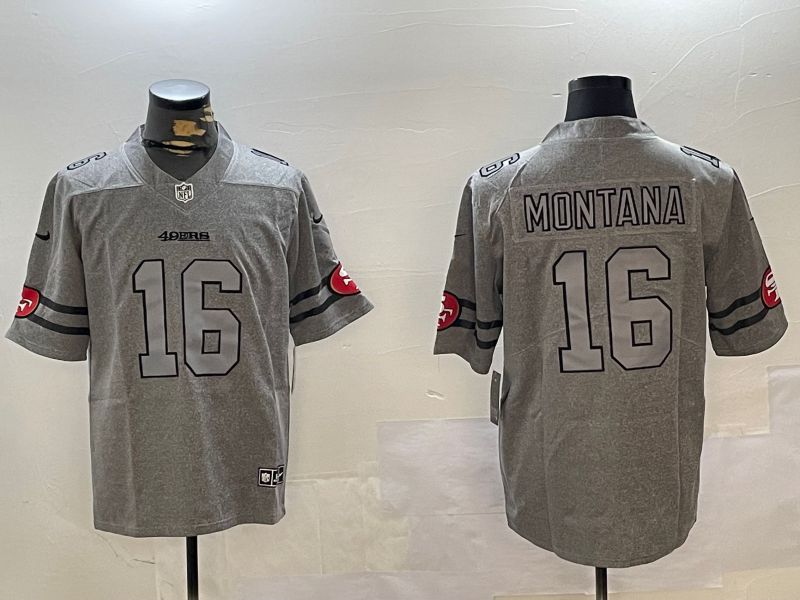 Men San Francisco 49ers #16 Montana Grey Throwback 2024 Nike Limited NFL Jersey style 1230->san francisco 49ers->NFL Jersey